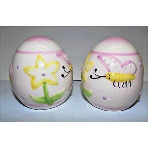 Flower and Butterfly ceramic set of 2 eggs, Easter, Spring, Decor